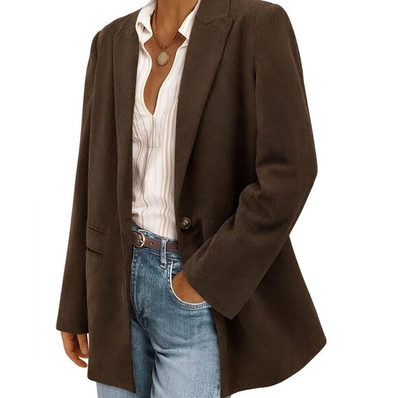 Jackets & Blazers - Corduroy Blazer Ribbed Texture Lapel Long Sleeve Work Business Outerwear